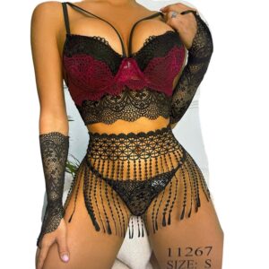 Fekete-bordó Erotikus szett,Női szexi fehérnemű,női erotikus fehérnemű