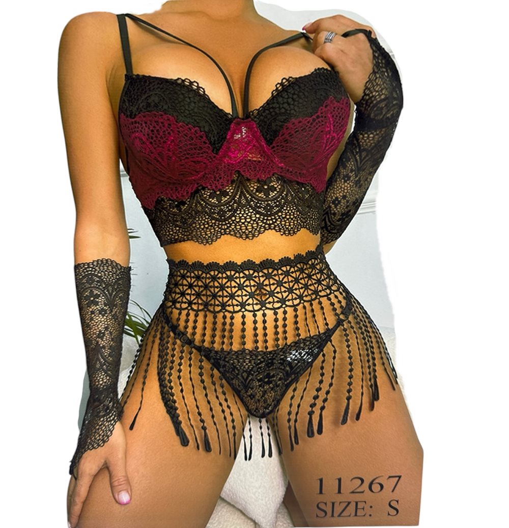 Fekete-bordó Erotikus szett,Női szexi fehérnemű,női erotikus fehérnemű