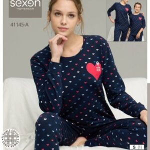 Női Szivecskés Hosszú Ujjú Pizsama,női pamut pizsama