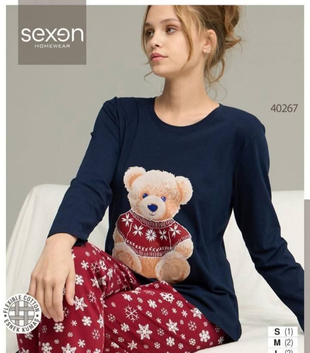 Női Macis Hosszú Ujjú Pizsama