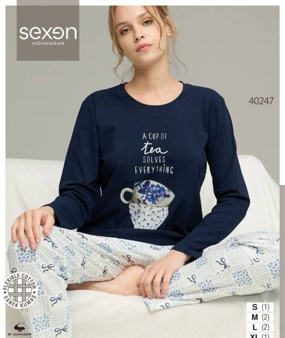 Női Mintás Hosszú Ujjú Pizsama