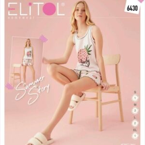 Női Epres Pamut Pizsama,Női pamut rövidnadrágos pizsama